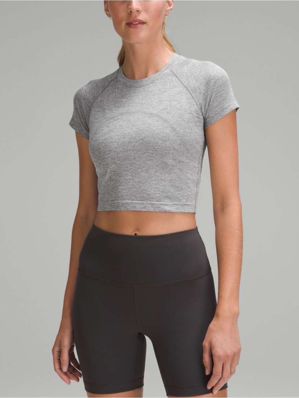Lululemon Swiftly Tech Cropped Short-Sleeve Sz 2 Shirt 2.0 In Slate / White
